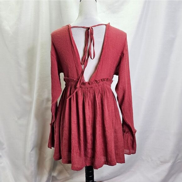 Peach Love California Red Bohemian Surplice Mini Dress Size Small - Picture 8 of 12